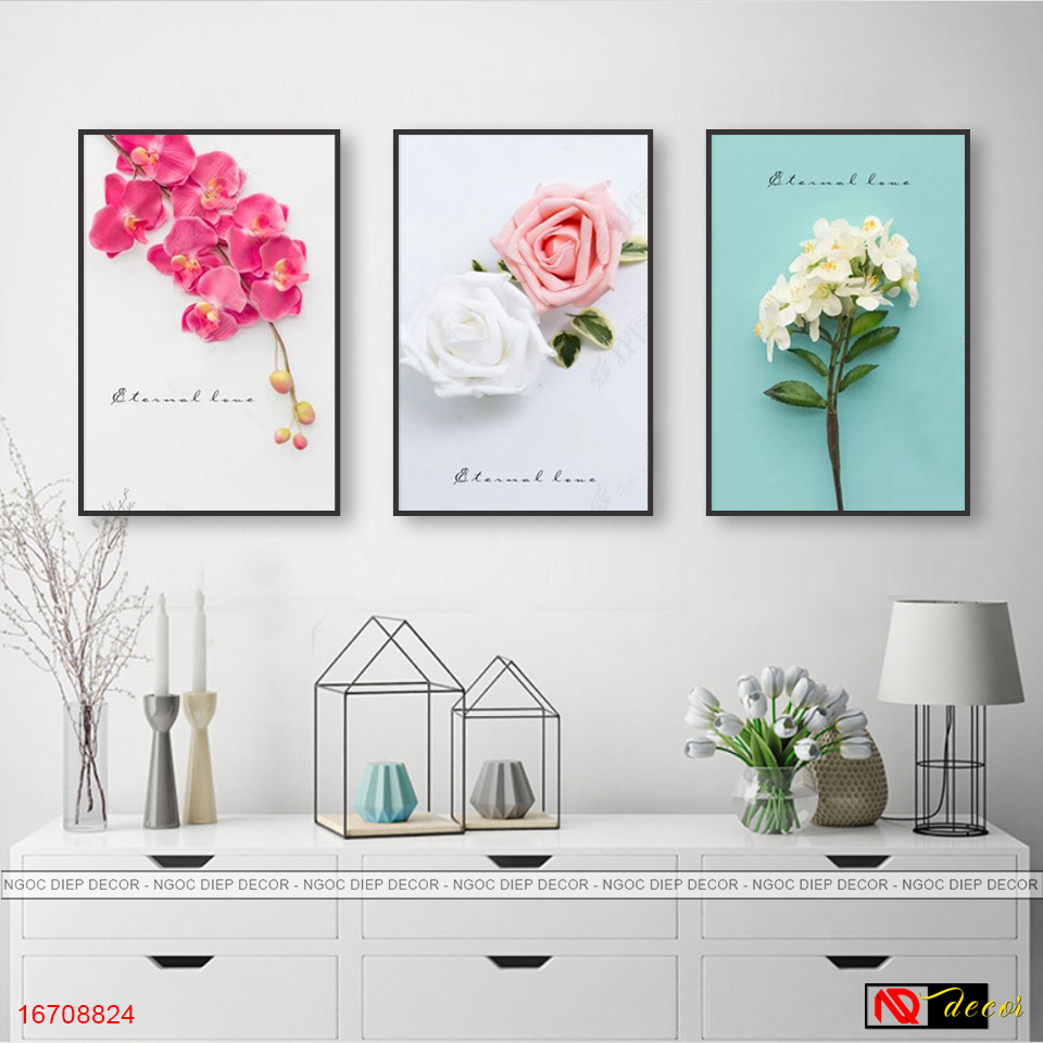 Tranh dán tường Canvas nhành hoa phong cách vintage -Tranh décor phong cách hiện đại