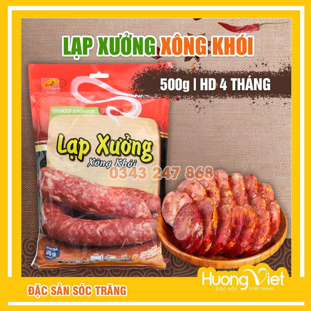 [HCM]Lạp xưởng xông khói hút chân không 500gr Tân Huê Viên lạp xưởng Sóc Trăng chính hãng Lạp xưởng Tân Huê Viên