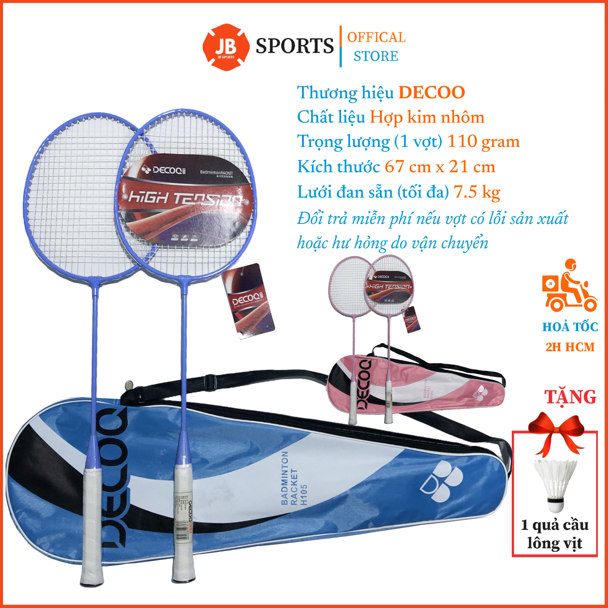 Bộ vợt cầu lông chính hãng decoo 15, cặp vợt cầu lông tốt nhẹ dây căng trợ lực