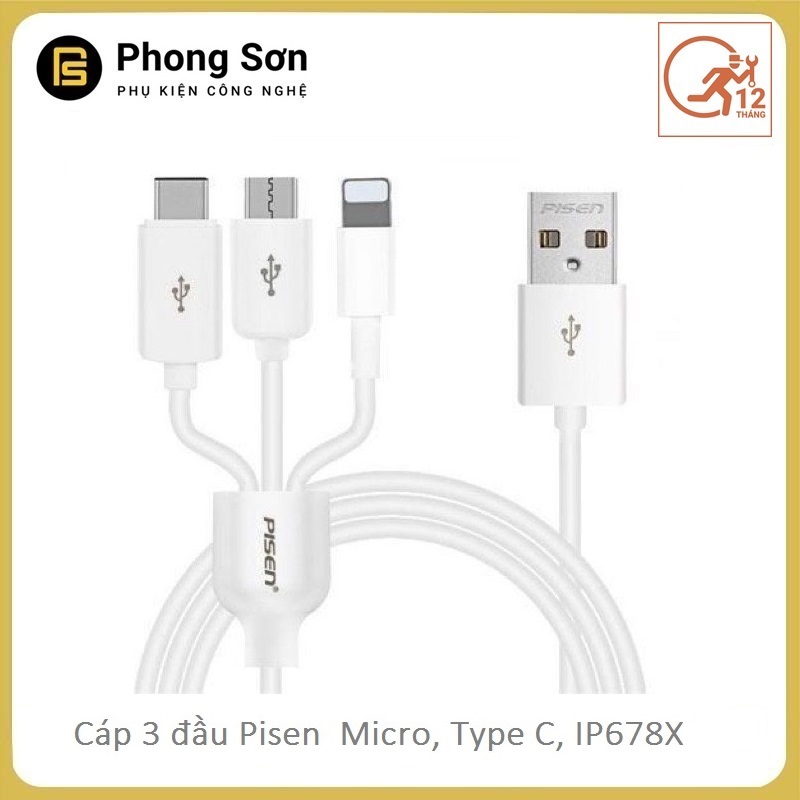 Cáp sạc Pisen 3in1 (TypeC, Micro, Lightning)