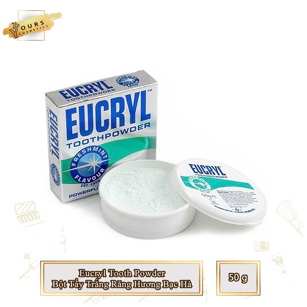 [Thanh lý Cận Date - T1/2025] Bột Tẩy Trắng Răng Eucryl Tooth Powder Hương Bạc Hà 50gr - Bột Tẩy Trắng Răng Khủ Mùi Hôi Miệng - Giấy Kiểm Định An Toàn Bộ Y Tế