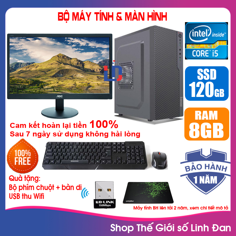 [Installment 0%] set computer assembly learning + screen 18.5 inch CPU G620/core i5 2320 / Ram 4-8GB / SSD 120-240GB [gift: set keyboard mouse + USB WiFi receiver + mouse table] VPi52 - LLD