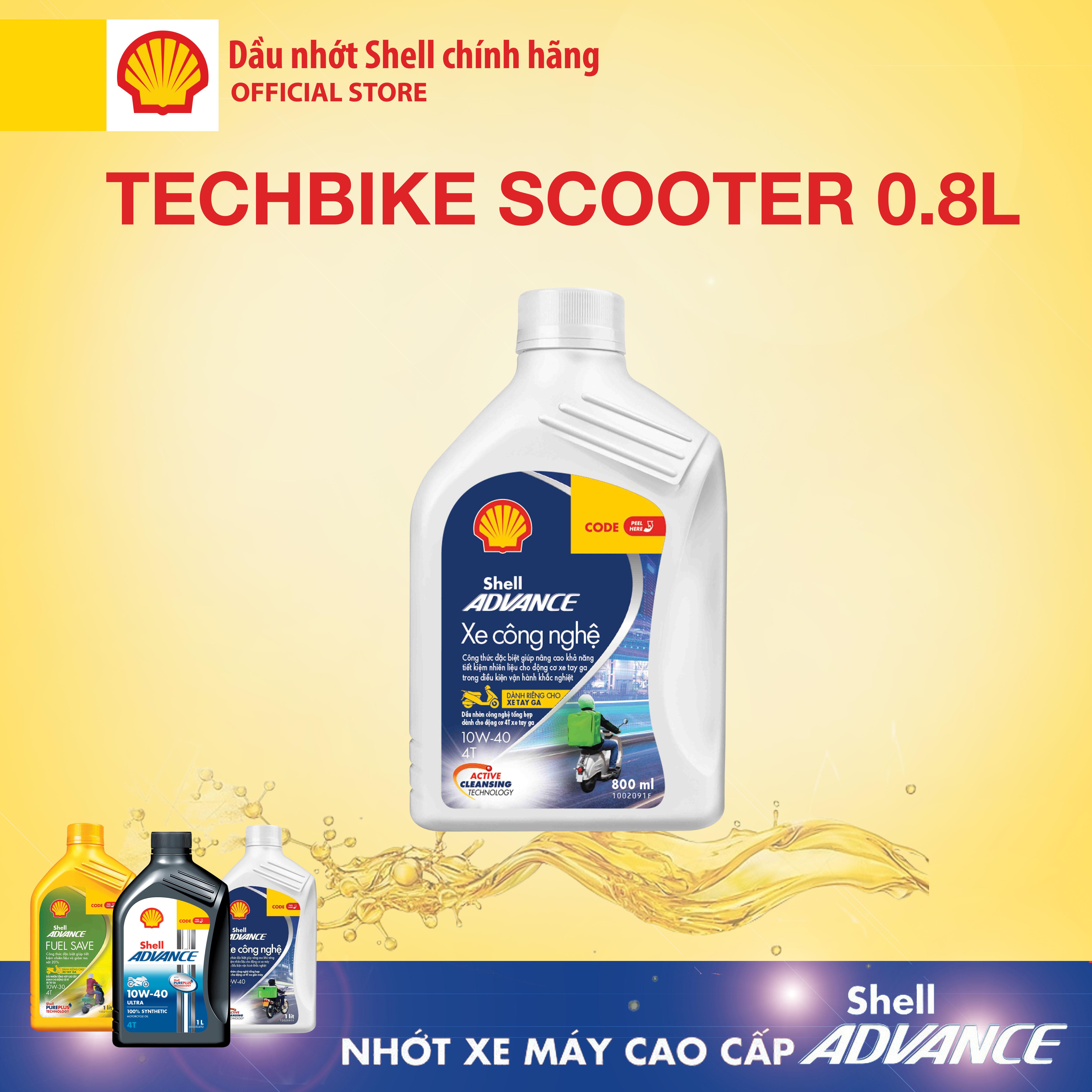 [Xe ga 0.8L] Dầu nhớt 4T Shell Advance TECHBIKE Scooter xe công nghệ 10W40 SL 0.8L