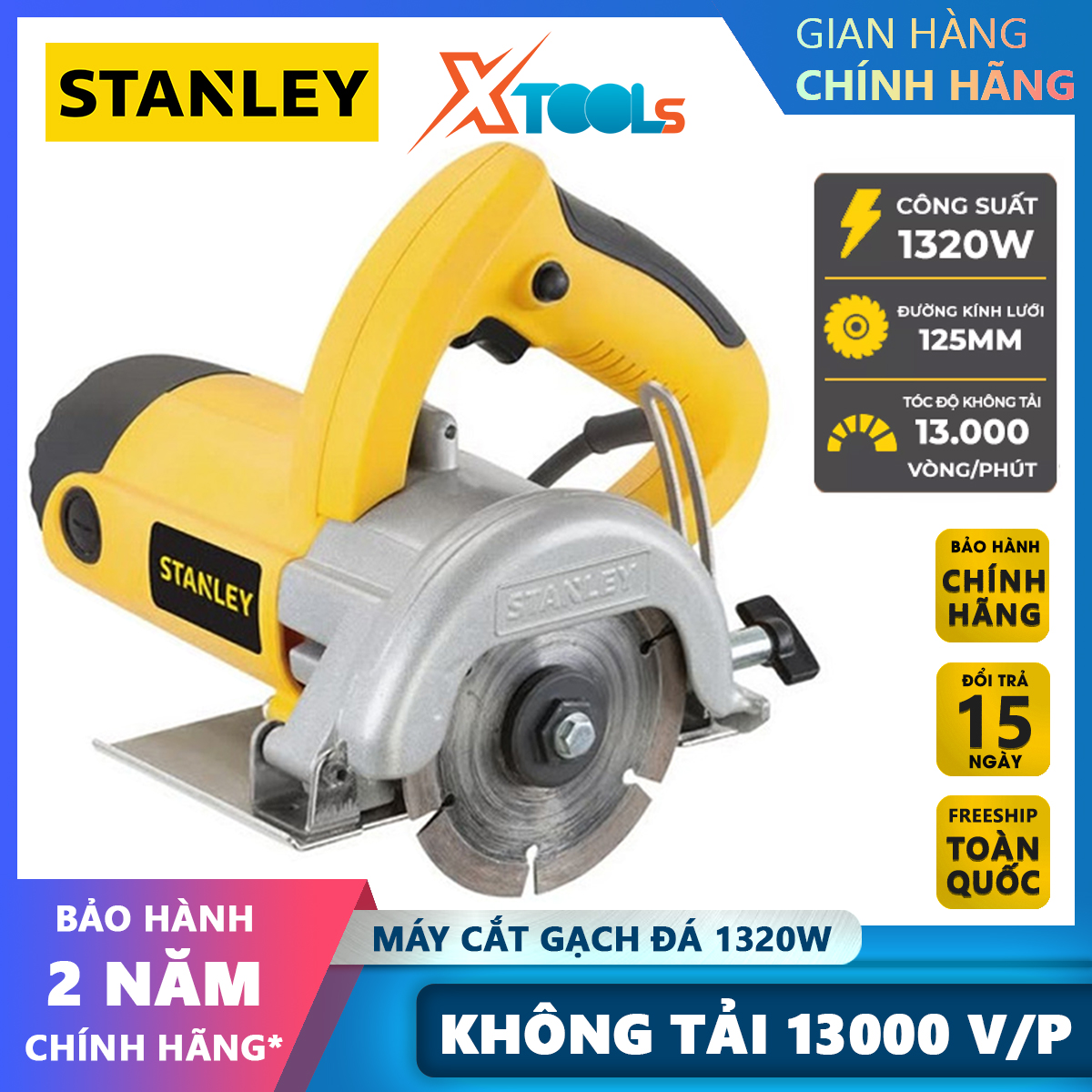 Máy cắt gạch stanley stsp125-b1 máy cắt đá cầm tay công suất 1320w, kích thước lưỡi cắt 125mm, tốc độ không tải 13000/ph, cắt ra gạch nhiều kích thước và hình dạng, thẩm mỹ
