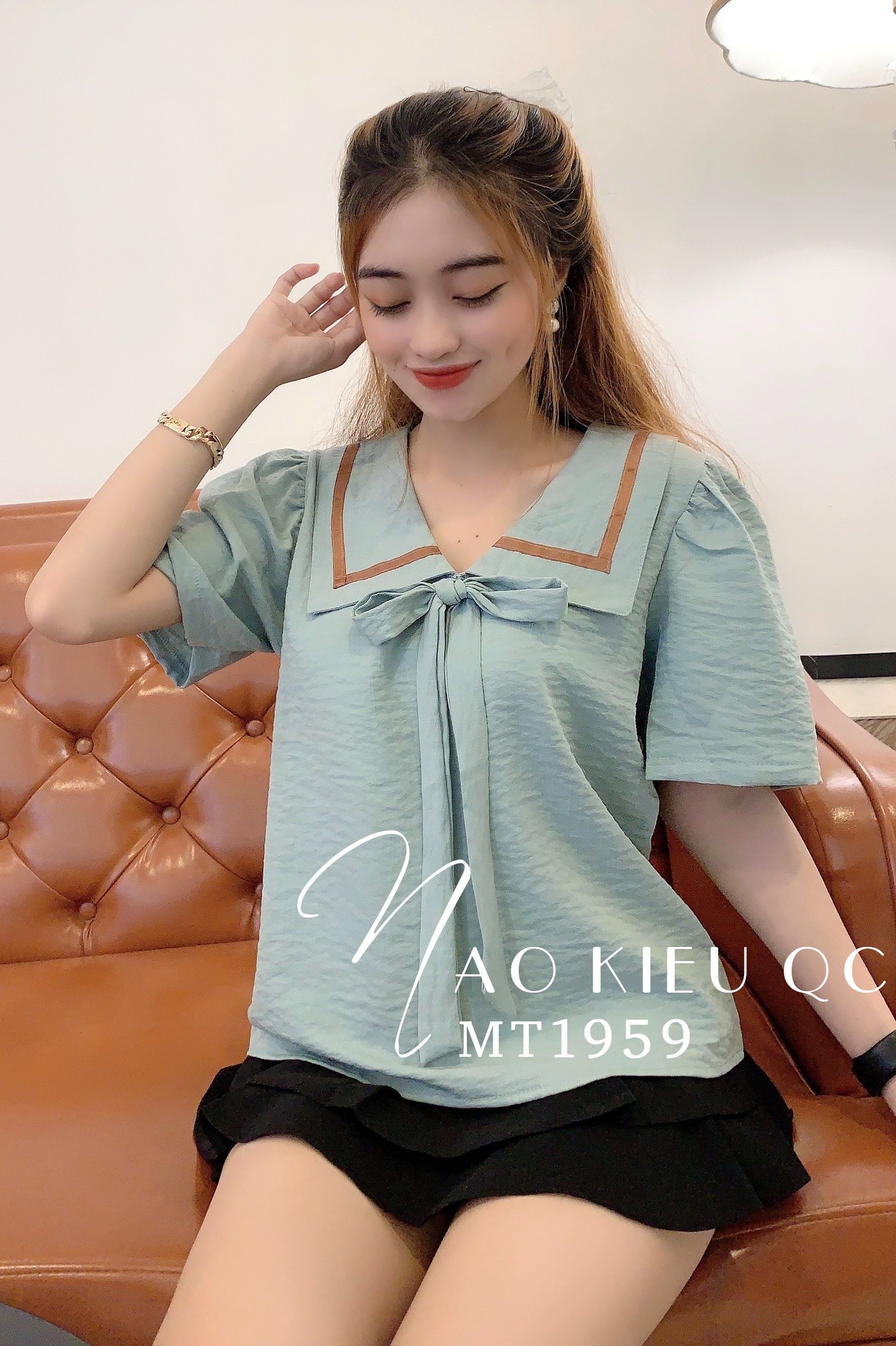 Áo kiểu phối nơ mt1959 áo kiểu công sở áo cổ tiểu thư áo tiểu thư chất mềm mịn áo kiểu mt tổng hợp