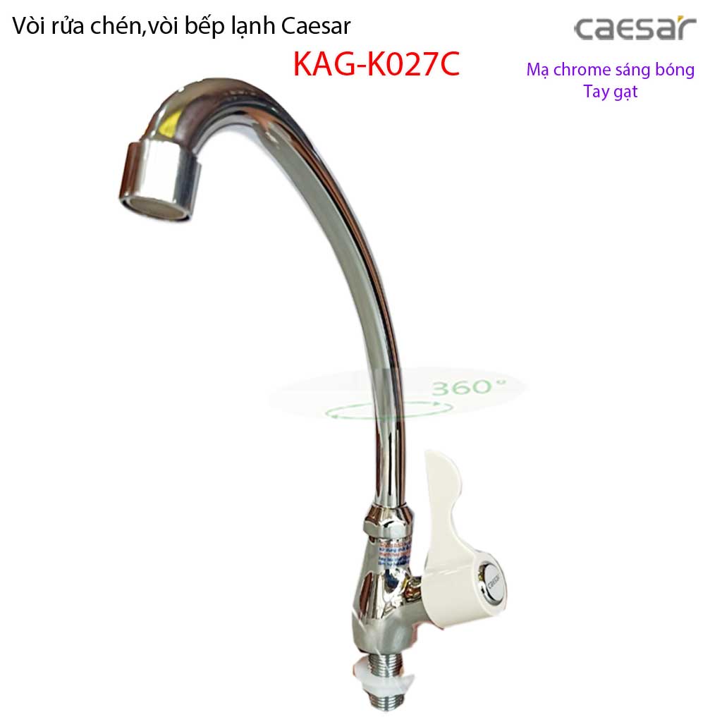 Vòi bếp, rửa chén bát lạnh Caesar cần cong K027C