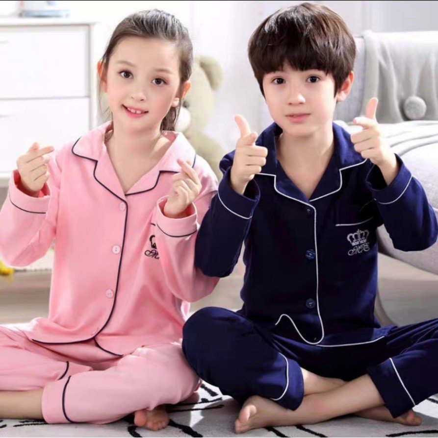 Bộ Pijama Lụa Trơn không bóng Cho Bé Trai, Gái Dài Tay, Bộ Đồ Ngủ Cho Bé Chất Lụa mềm mịn Cao Cấp Cực Xinh Cho Bé Yêu H0205
