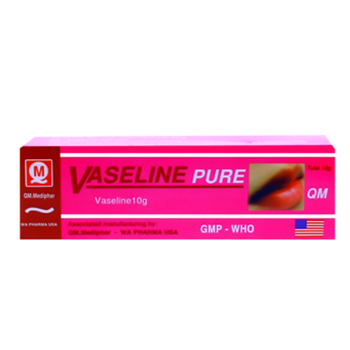 Vaseline Pure 10g QM- Làm mềm mịn da và các vết chai sần. Phòng chống nứt môi, nứt nẻ da chân, tay
