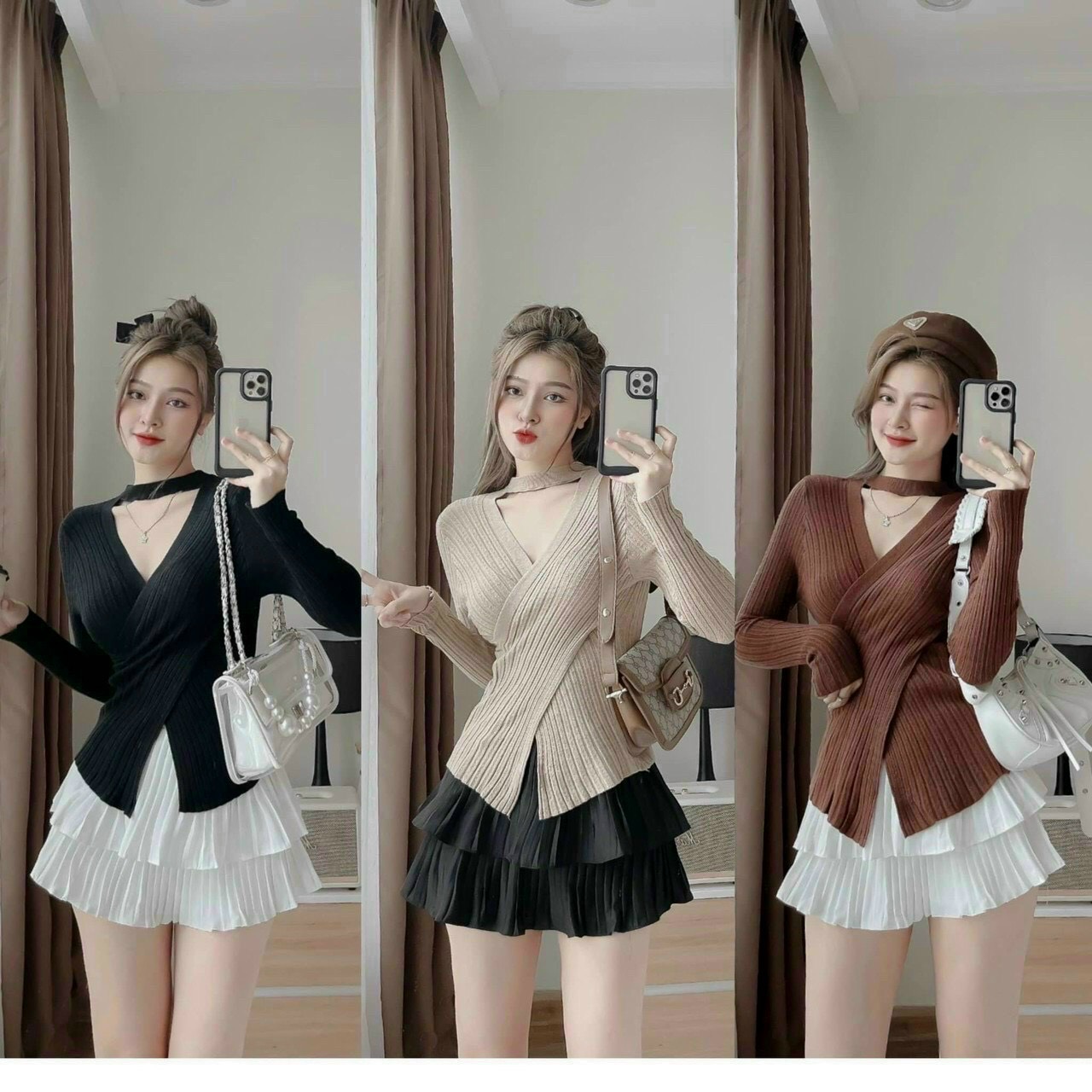 Áo len vạt lệch , chất len dày đẹp siêu ấm