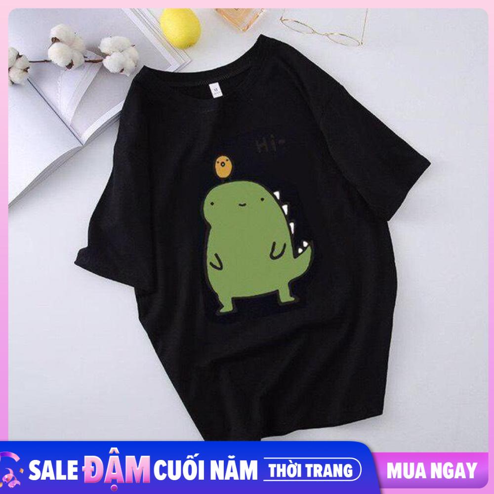 Áo thun nam form rộng tay lỡ khủng long Hi Unisex Freesize 45 - 70kg