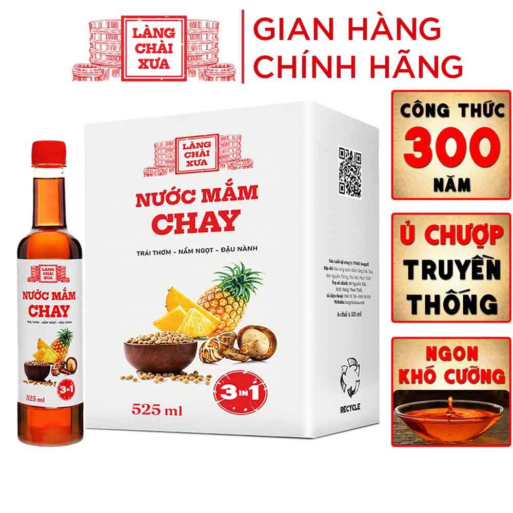 Nước mắm CHAY 3 trong 1 Làng Chài Xưa 525ml trái thơm nấm ngọt đậu nành 300 năm truyền thống an toàn vệ sinh thực phẩm, rất thơm ngon, dịu vị