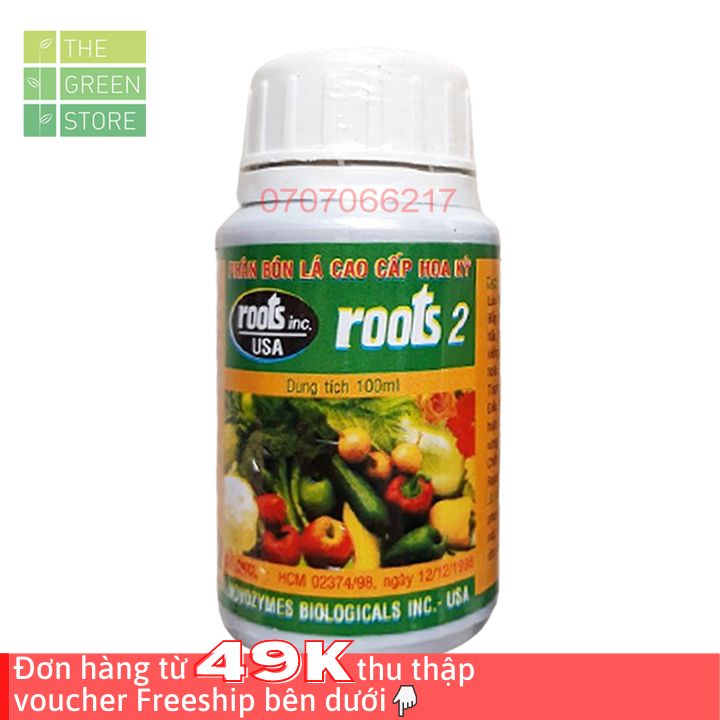 Phân bón kích rễ hữu cơ Roots 2 (100ml) nhập khẩu Mỹ chiết xuất rong biển bổ sung axit humic cho hoa lan hoa hồng mai vàng cây cảnh rau màu cây ăn trái