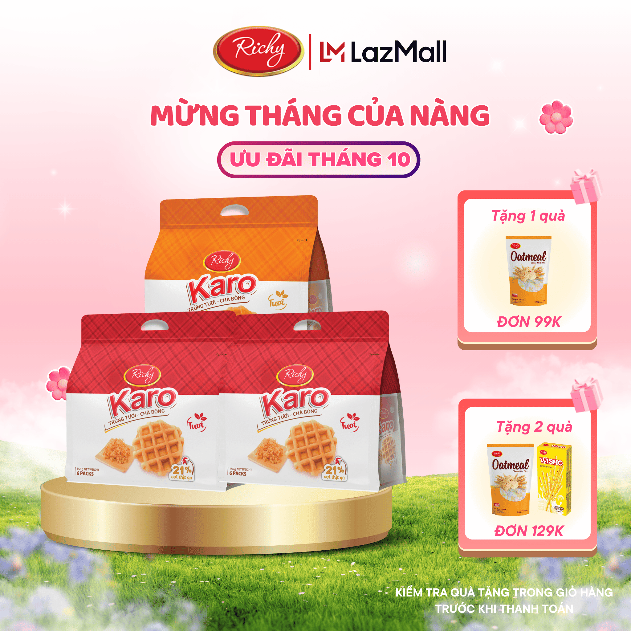 [KARO SĂN VÉ ATVNCG] Combo 3 bánh karo mix 2 vị, 2 sợi gà + 1 phô mai hoàng kim, bánh Karo tươi, HSD 45 ngày từ NSX - Bánh keoh Richy