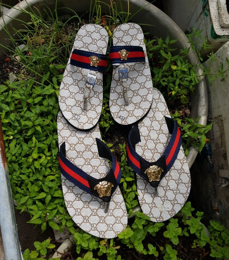 [FREESHIP + HOÀN TIỀN 50K] Dép cặp đôi nam nữ đế kem mờ gg quai dù