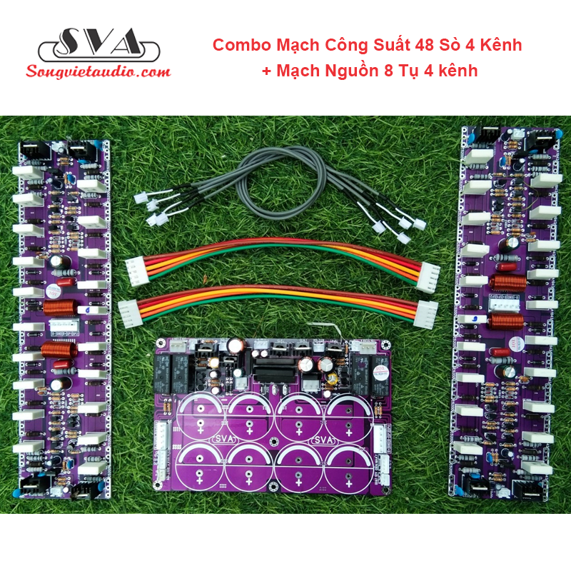 Combo mạch công suất 48 sò 4 kênh + mạch nguồn 8 tụ 4 kênh