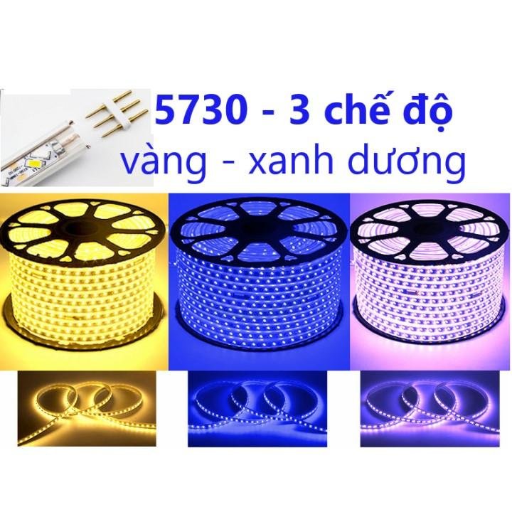 Bộ 5m 10m Đèn LED Dây 5730 đổi màu 3 chế độ Vàng-Dương-Tím, Trắng-Vàng-Trung tính có nối nguồn sẵn, điện áp AC220V, trang trí hắt trần, hắt sáng đồ nội thất, chống nước IP67 dùng đc ngoài trời