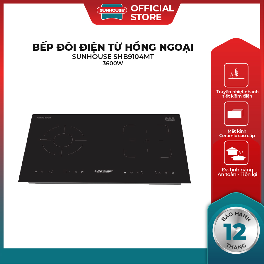 Bếp đôi điện từ hồng ngoại sunhouse dbthshb9104 - công suất mạnh - tiết kiệm điện - bảo hành