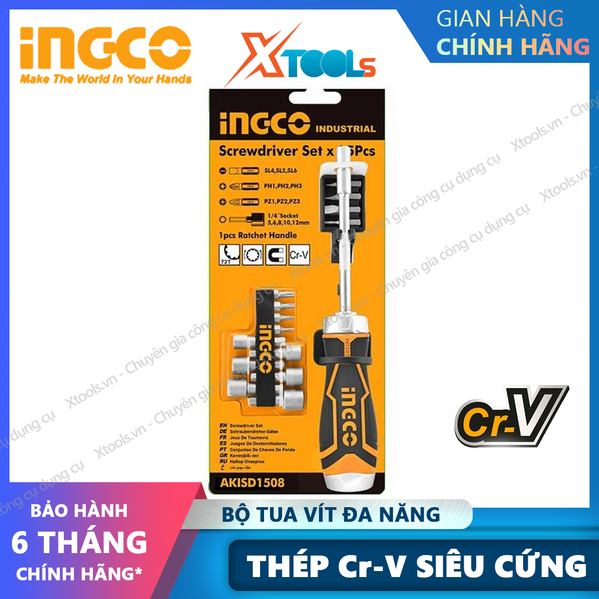 Bộ tua vít đa năng 15 chi tiết INGCO AKISD1508 tuốc nơ vít đóng mở 2 chiều tự động có nam châm sửa điện thoại máy tính