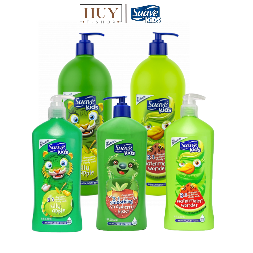 Sữa tắm gội xả cho bé suave kids 3 in 1 hương táo/ dưa hấu 532ml/1.18l | dầu tắm gội suave kid 2in1 hương dâu 532ml
