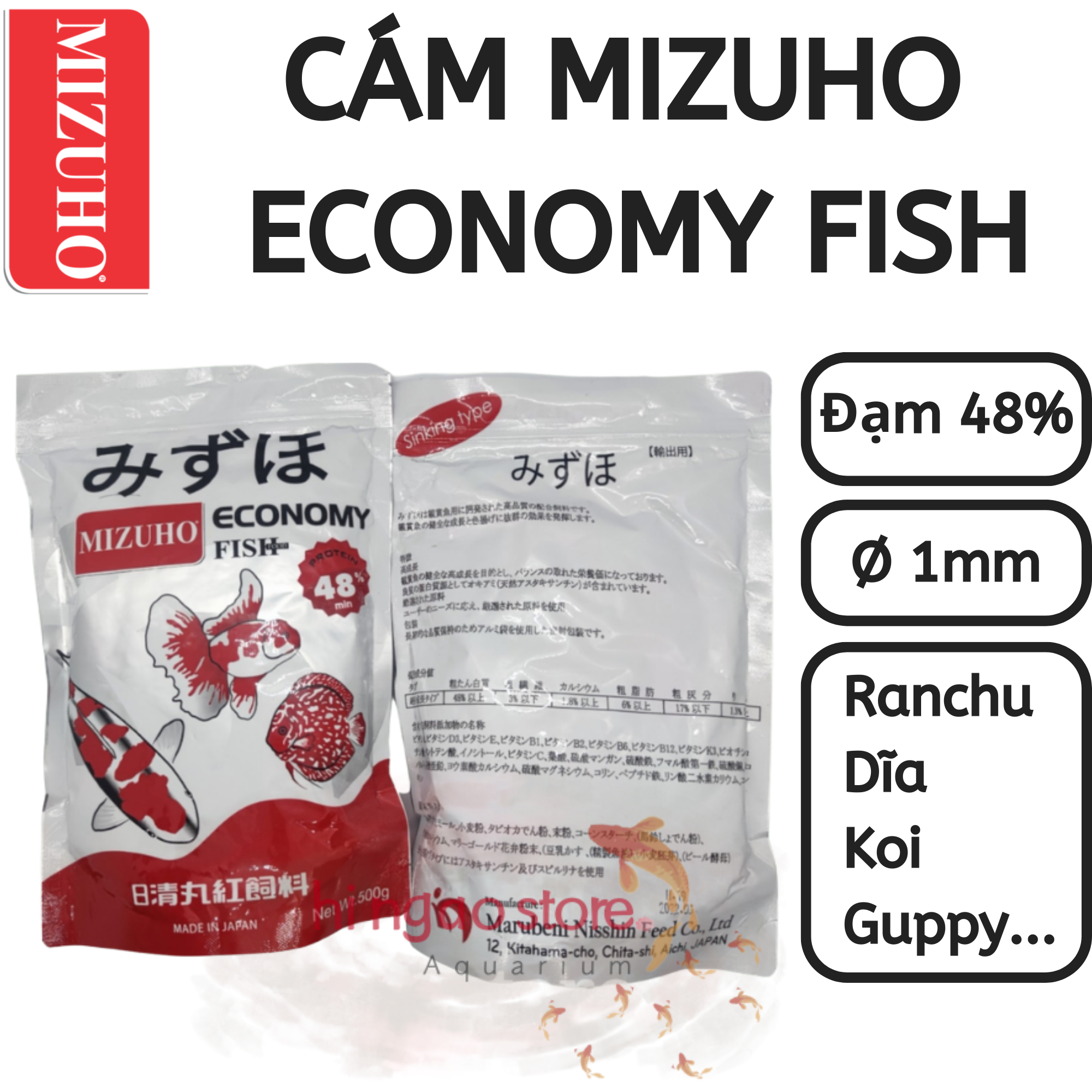 Gói 500g Cám Mizuho 500g - ECONOMY FISH  - Thức ăn chuyên dành cho cá vàng,ranchu - cám cá vàng,ranchu | Hingaostore.
