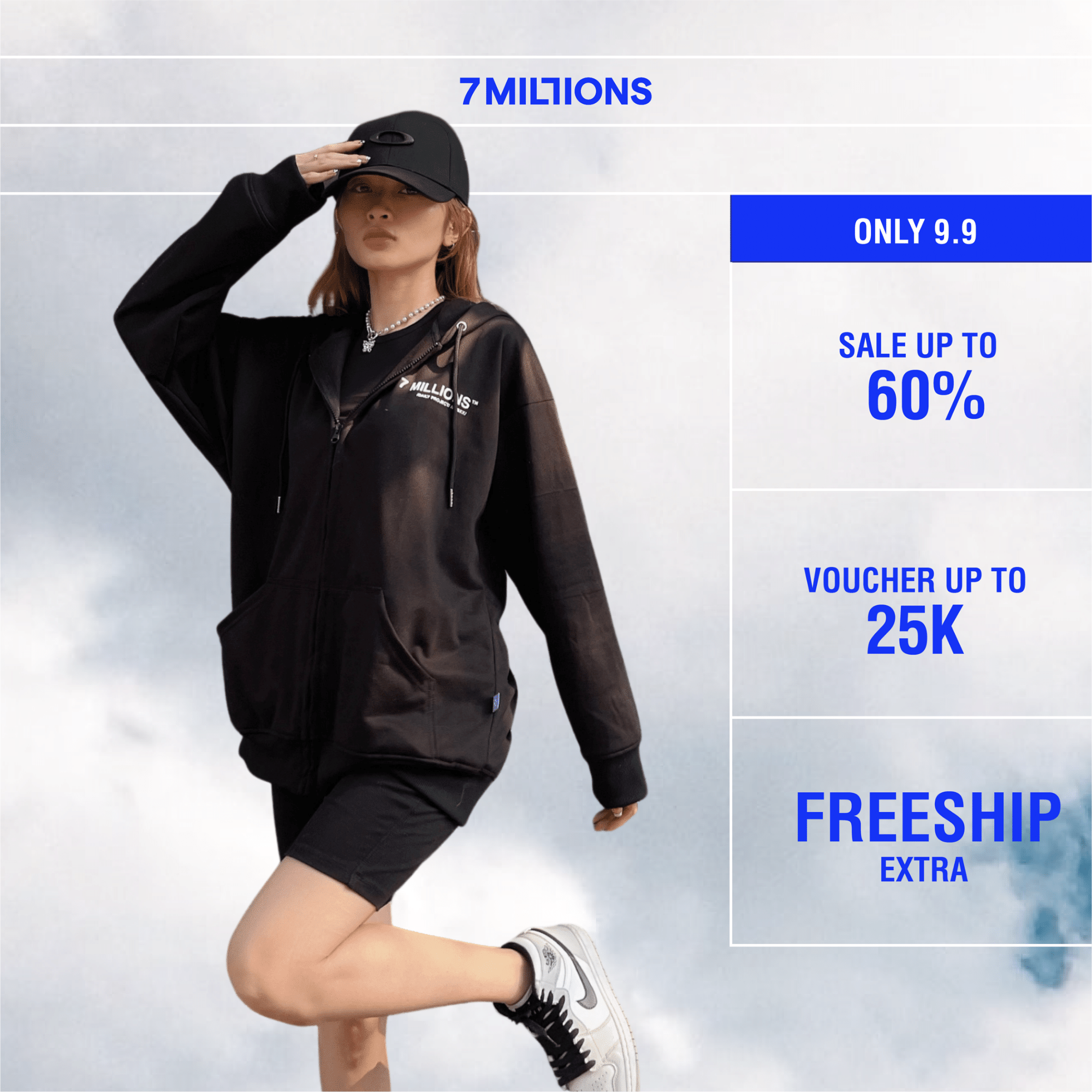 7millions áo khoác hoodie zip daily / màu đen