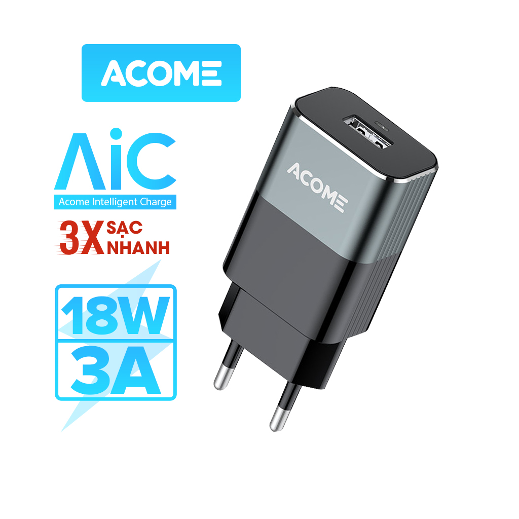 [Bảo Hành 12 Tháng] Củ Sạc Nhanh ACOME AC01/ VIVAN Power Oval 3.0 II - Công Suất 18W - Nguồn Ra 3A - Hỗ Trợ Sạc Nhanh QC3.0