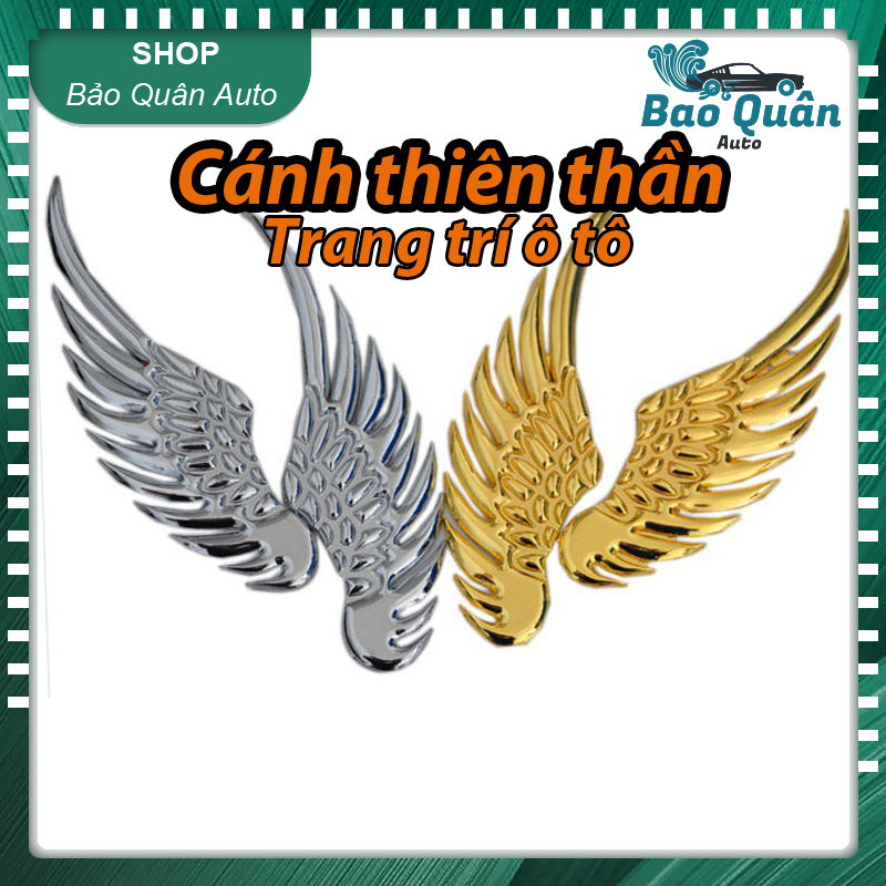 Tem dán 3D KIM LOẠI đôi cánh thiên thần trang trí logo hãng ô tô