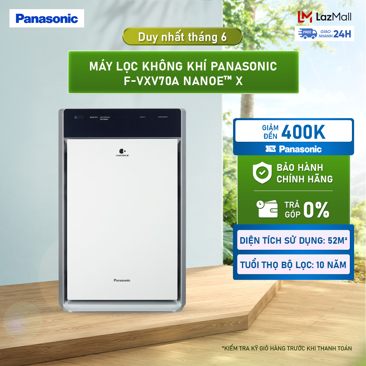 Máy lọc không khí Panasonic F-VXV70A nanoe™ X - Bộ lọc HEPA và Chức năng tạo ẩm - Hàng chính hãng
