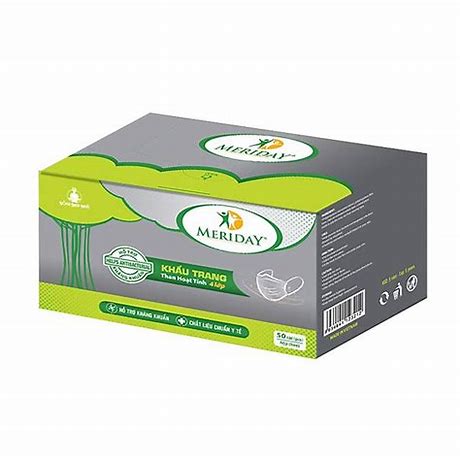 Khẩu trang y tế than hoạt tính 4 lớp Meriday - Bông Bạch Tuyết (50 cái/hộp)