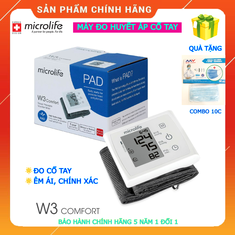 Máy đo huyết áp cổ tay W3 Comfort Microlife - Công nghệ Thụy Sỹ - Bảo hành chính hãng 5 năm