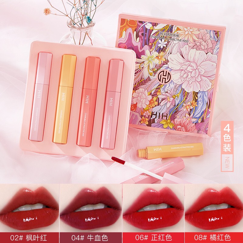 Set 4 cây son kem bóng HIH CHARMING ATTRACTIVE KISS Hàng nội địa Trung 4 cây son 4 màu