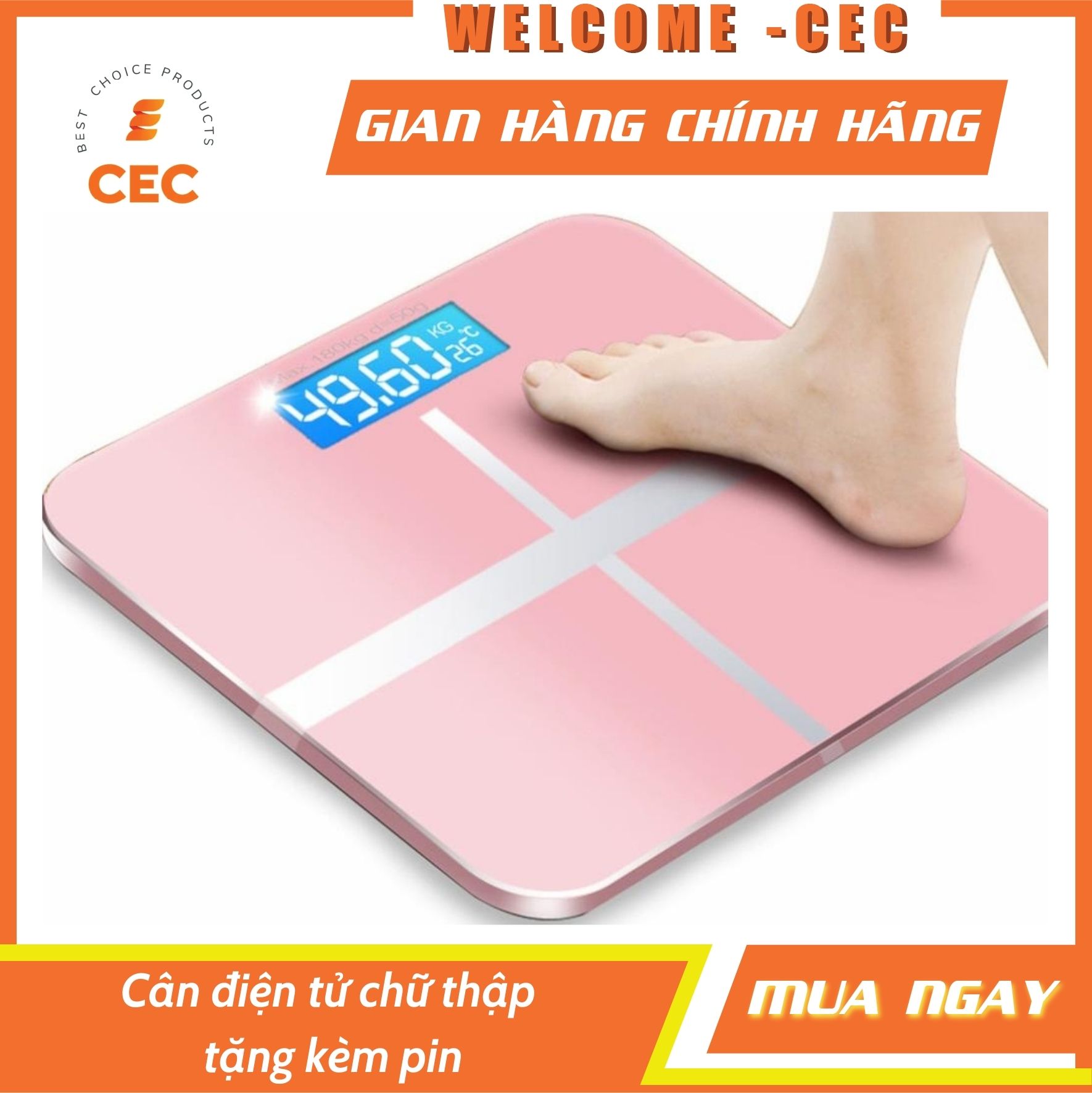 [Xả hàng] Cân điện tử sức khoẻ chữ thập tặng kèm Pin, tối đa 180kg [CEC Store]