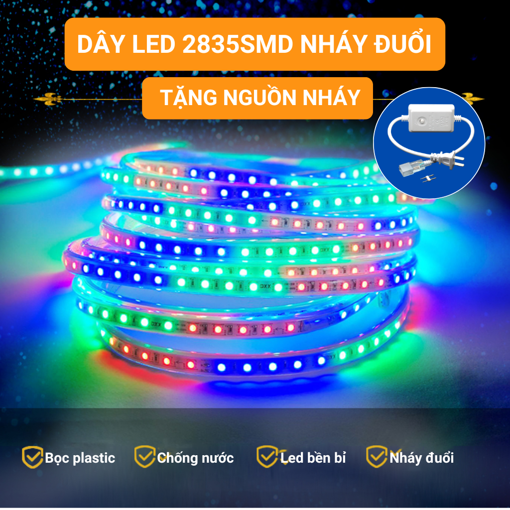 dây đèn led nháy đuổi chip 2835Đèn led trang trí bọc plastic chống nướctặng đầu nối nguồn 1m có 48 chiếc led dây 1 hàng led đèn để trang trí cây đào cây quất cây mai cây cổ thụ cổng nhà..