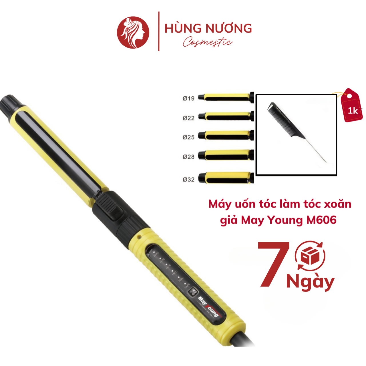 Máy uốn tóc xoăn May Young M606 làm xoăn giả,sóng,hippie , Máy làm xoăn trục xoay 360 độ