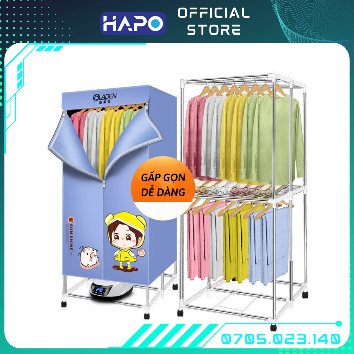Tủ sấy quần áo, máy sấy quần áo cao cấp cute, sấy khô quần áo mùa đông nhanh chóng, tiện lợi khi gia đình có trẻ nhỏ