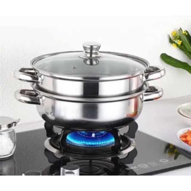 [HCM]Bộ Nồi + Xửng Hấp INox - Nắp Thủy Tinh kích Thước 28CM - Vô cùng Đa Năng và Tiện Dụng - Nhỏ Gọn nhưng Vô Cùng Tiện Dụng