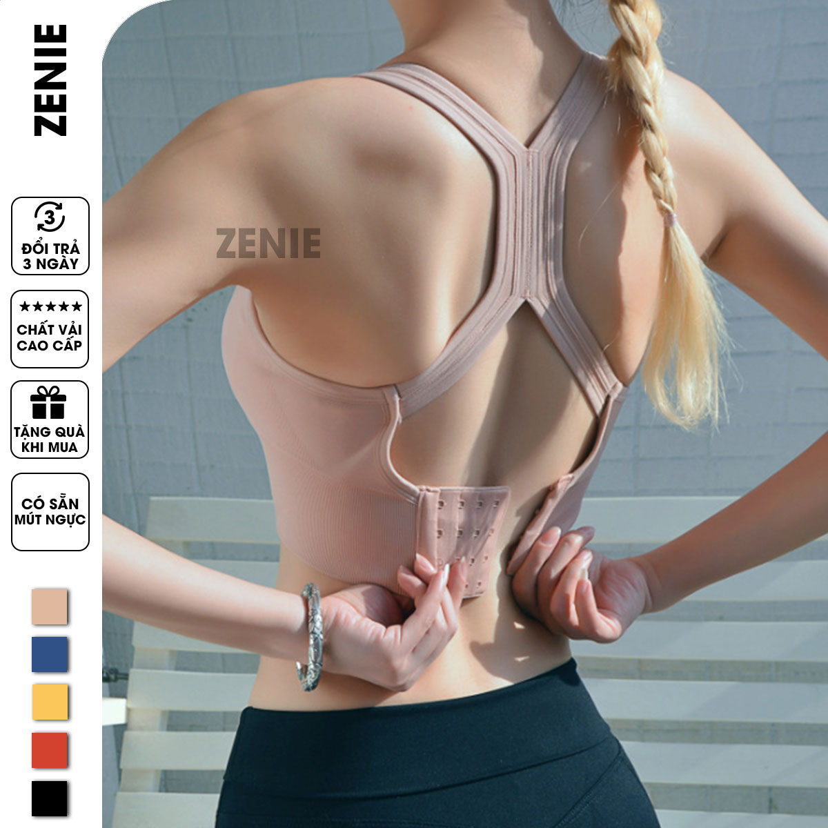 Áo bra tập gym Zenie áo ngực thể thao định hình nâng đỡ ngực 4 hàng móc cài sau A09