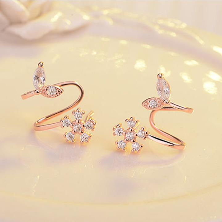 Freeship Bông tai hoa lá nạm đá zircon BHBT282