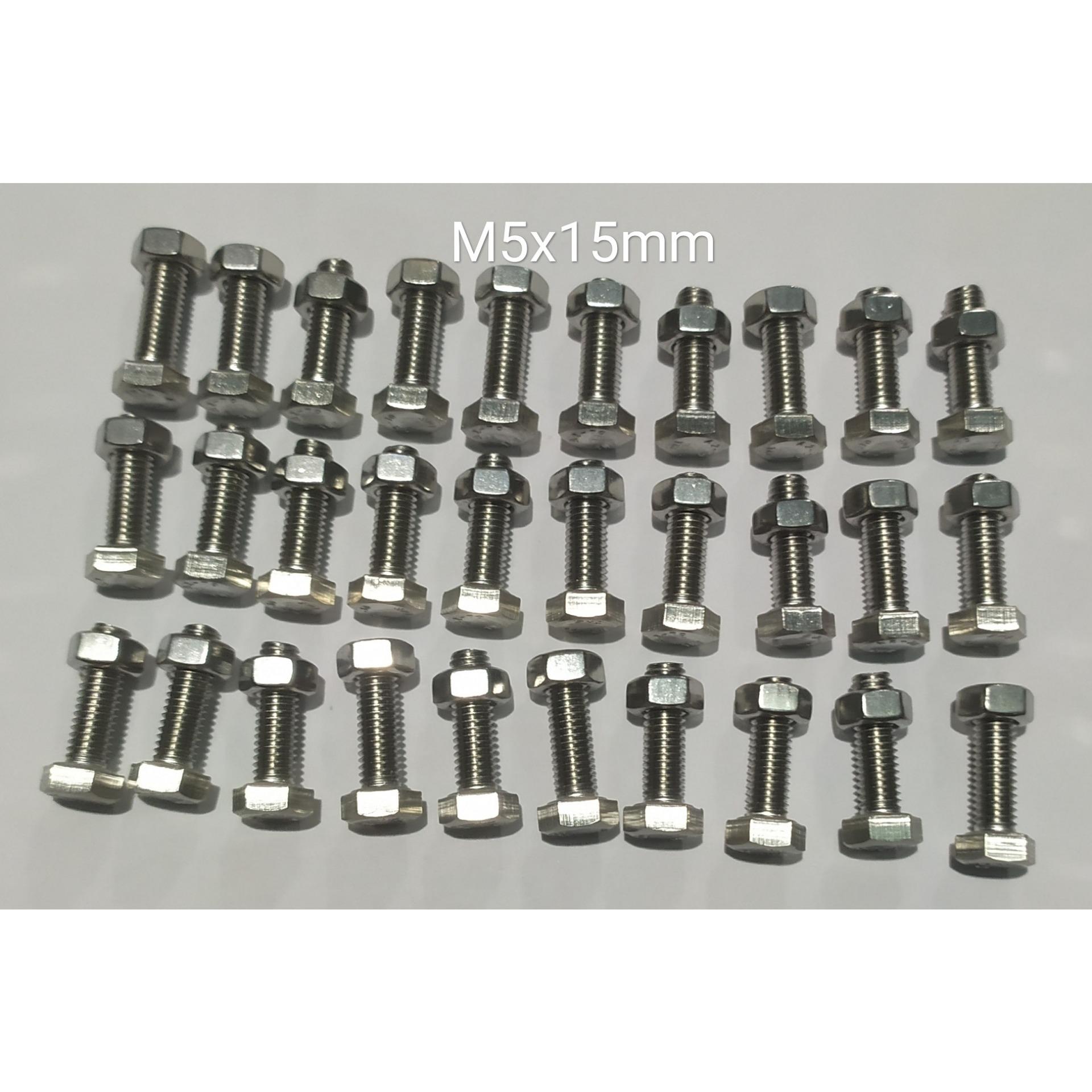 M5x15mm INOX 304 COMBO Bộ 30 Bu Long Con Tán M5 (5mm), 5 Li Một Phân Rưỡi.