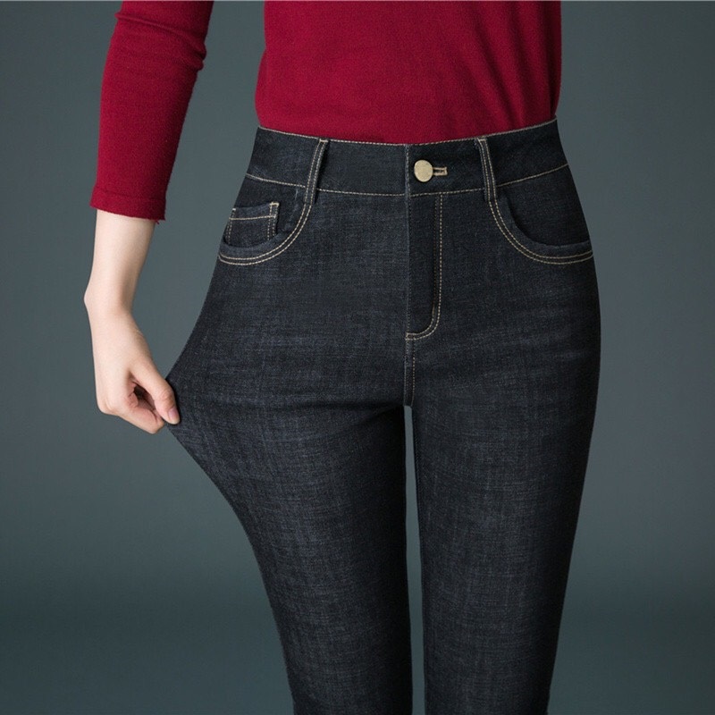 Quần Jean Nữ Lưng Cao Co Giãn Tốt Có Size Lớn - MJ ĐEN XƯỚC BỐ (Có Size Đại) - Hàng Chuẩn Hình