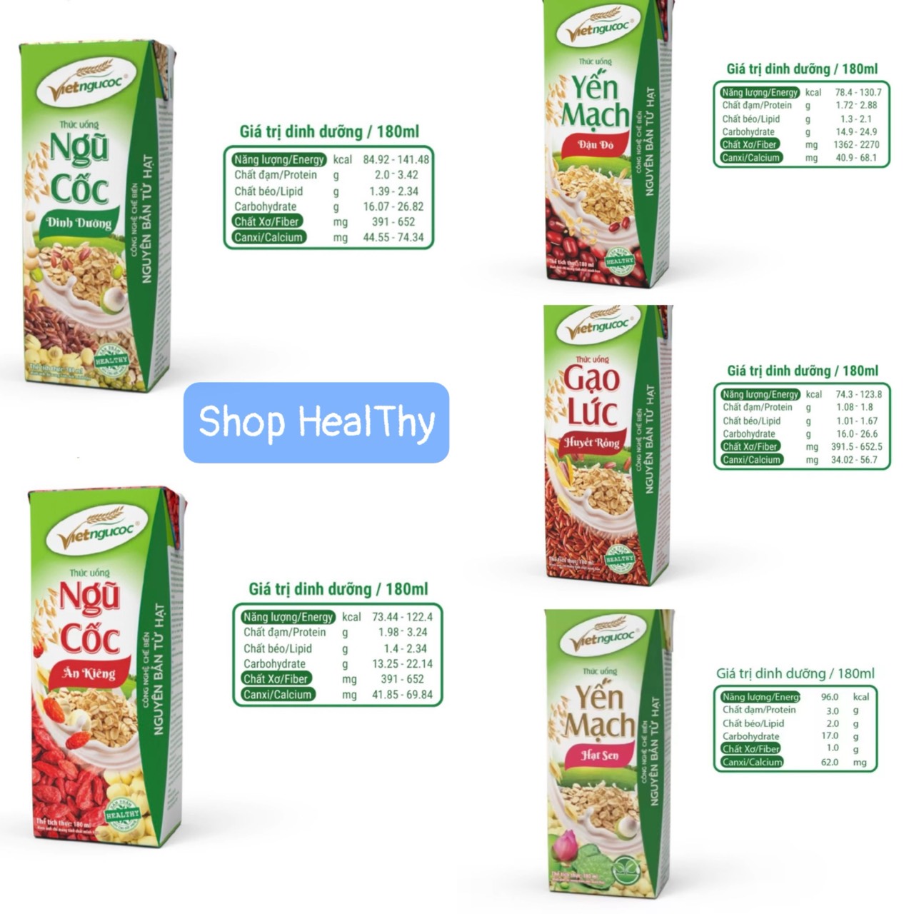 6 lốc sữa việt ngũ cốc các loại lốc 4 hộp - 180ml/hộp