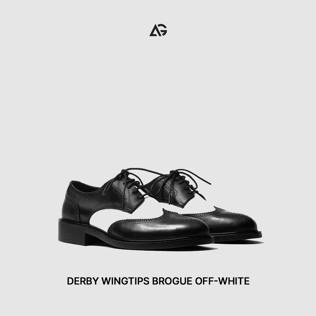 Giày Da Nam Công Sở Cao Cấp Da Bò Nhập Khẩu Derby Wingtip Brogue Handmade August AGPM2T Chính Hãng Bảo Hành 12 Tháng