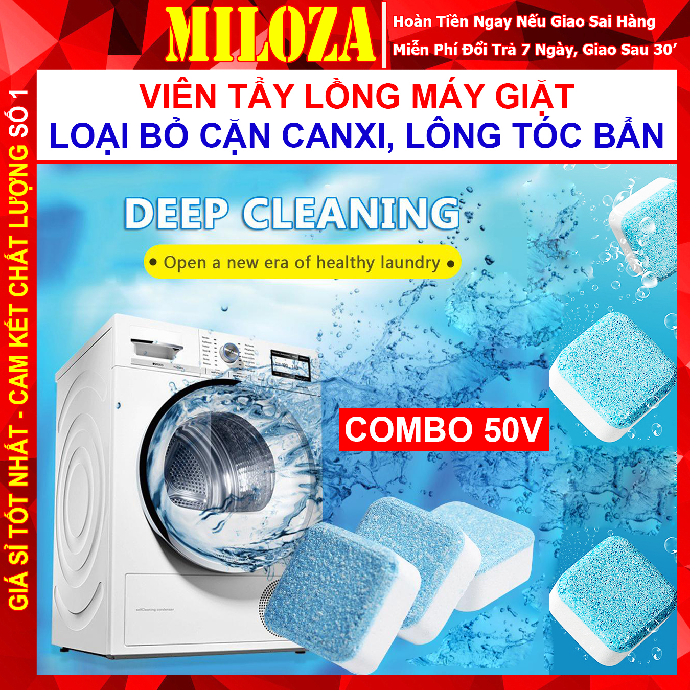 Hộp 50 Viên Tẩy Lồng Máy Giặt - Vệ Sinh Lồng Giặt - Tẩy Lồng Máy Giặt - Viên Vệ Sinh Máy Giặt - Vệ Sinh Lồng Máy Giặt - Tẩy Lồng Giặt - MILOZA