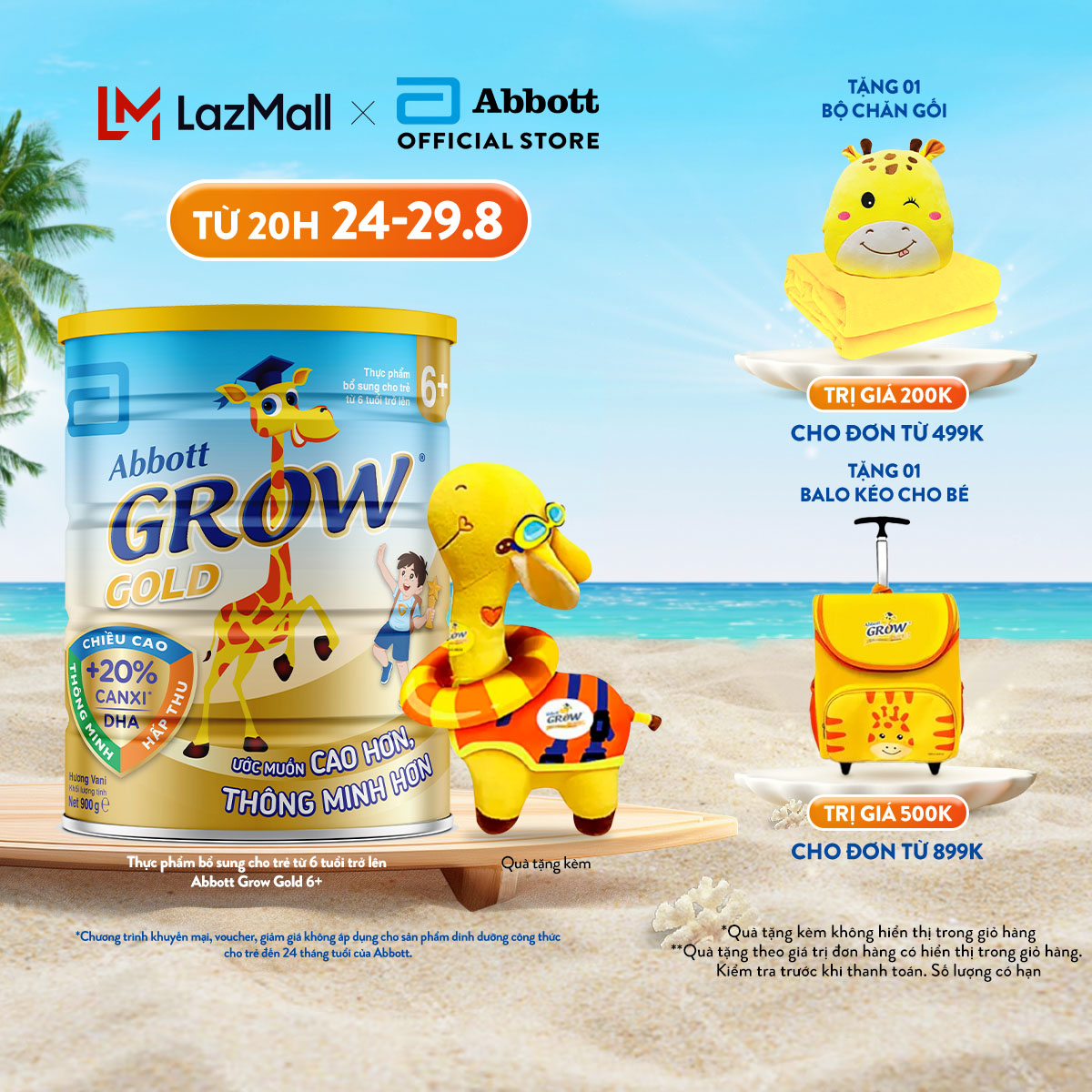 Sữa bột Abbott Grow 6+ 850g hương vani tặng hươu bông thể thao