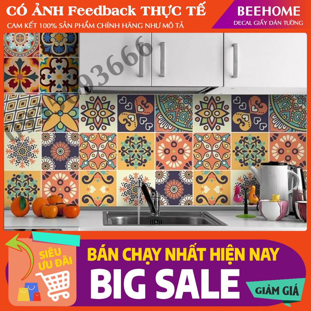 Set 30 ô 20x20cm Decal Gạch Bông Dán Tường Mẫu T88 Đa Màu Sắc