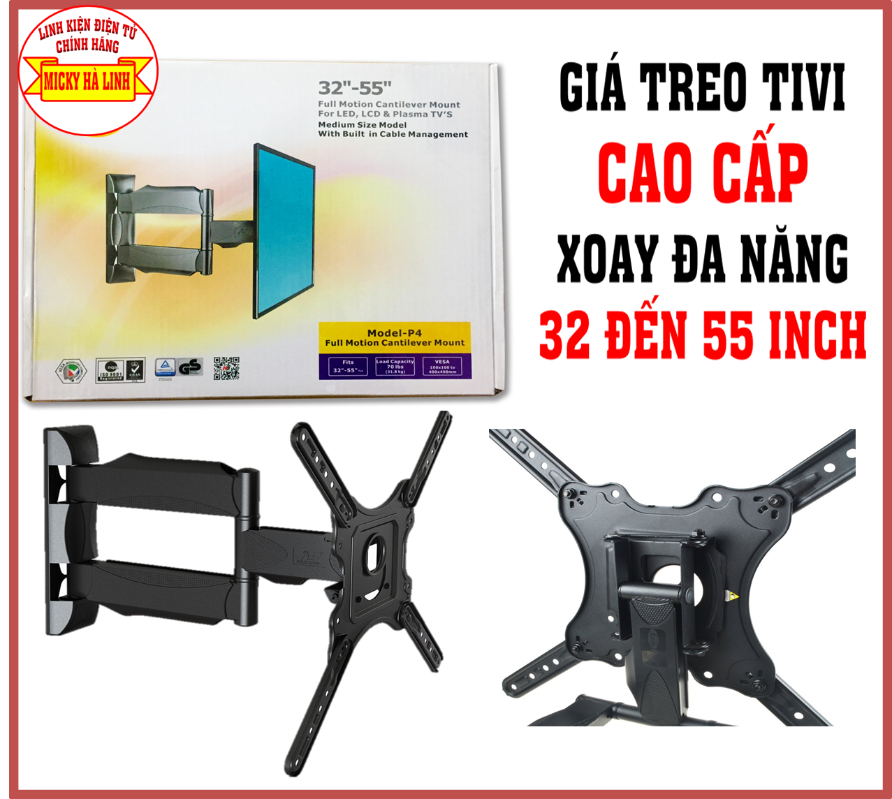 Khung Tivi Cao cấp Đa Năng P4 NB - Hàng cao cấp Nhập Khẩu - Chắc chắn bền đẹp - Sử dụng cho tivi từ 32-55 inch