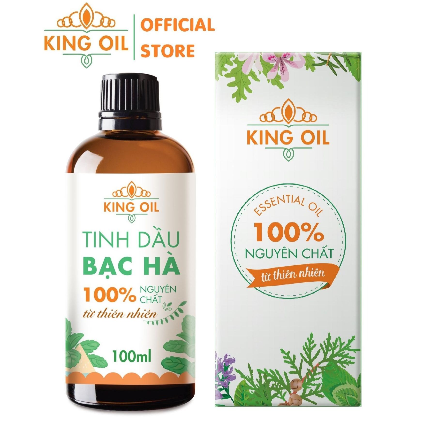 Tinh dầu Bạc Hà 100ml nguyên chất Organic từ thiên nhiên, xông phòng, thơm phòng, thư giản, đuổi muỗi, đuổi chuột, khử khuẩn, giải cảm - KingOil