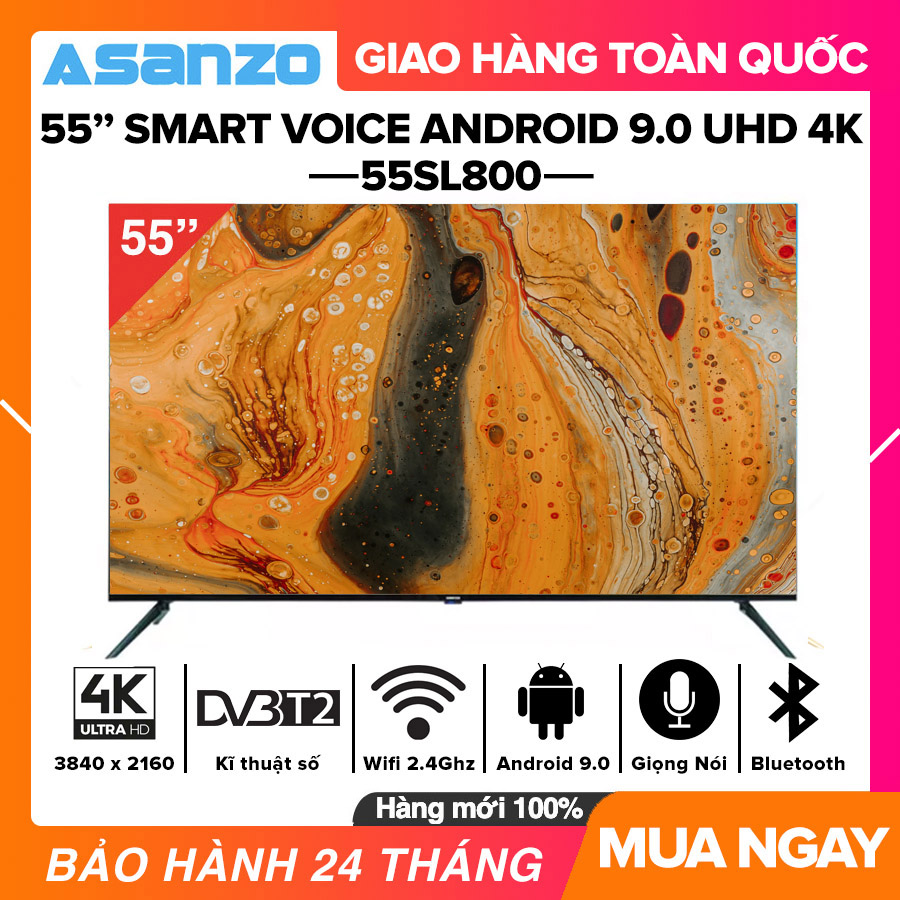 [TRẢ GÓP 0%] Smart Voice Tivi Asanzo 55 inch iSLIM UHD 4K - Model 55SL800 (New 2020), Android 9.0, Điều khiển giọng nói, Miễn Phí 2 Tháng VTVcab ON VIP và 12 Tháng Clip TV, Khắc Phục Lỗi Youtube, Viền Mỏng, Tivi Giá Rẻ - Bảo Hành 2 năm