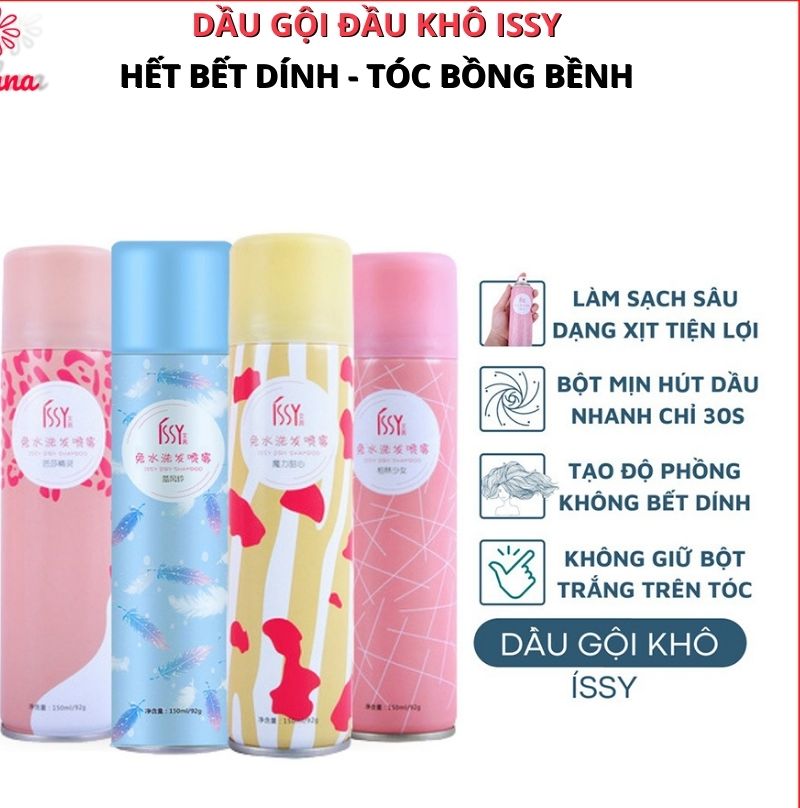 [MẪU MỚI] Dầu Gội Khô ISSY Dạng Xịt Không Bết Dính Giúp Tóc Bồng Bềnh Mượt Mà 150ml. Dầu Gội Không Cần Dùng Nước, Thơm Mát, Đánh Bay Gầu - Hanatech