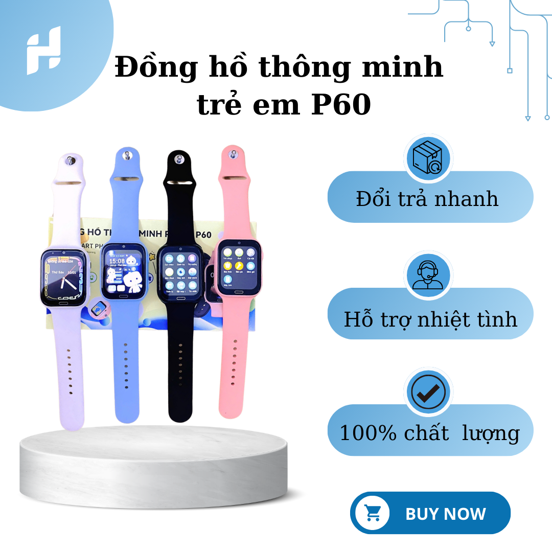 Đồng Hồ Thông Minh Trẻ Em P60 Lăp Sim Nghe Gọi Độc Lập 4G, Video Call, Định Vị, Chống Nước Hỗ Trợ Nhiều Ngôn Ngữ.